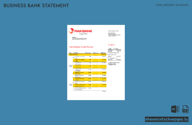 Rakbank-Unternehmenskontoauszug – Beispielansicht in Word und PDF